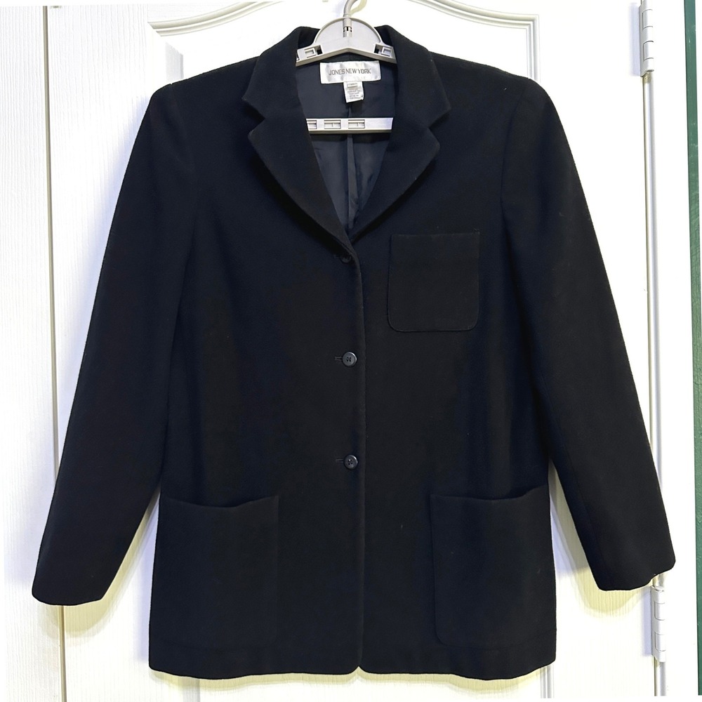 Jones New York Wool Cashmere Blazer 12 Black Professional Quiet Luxury Jacket